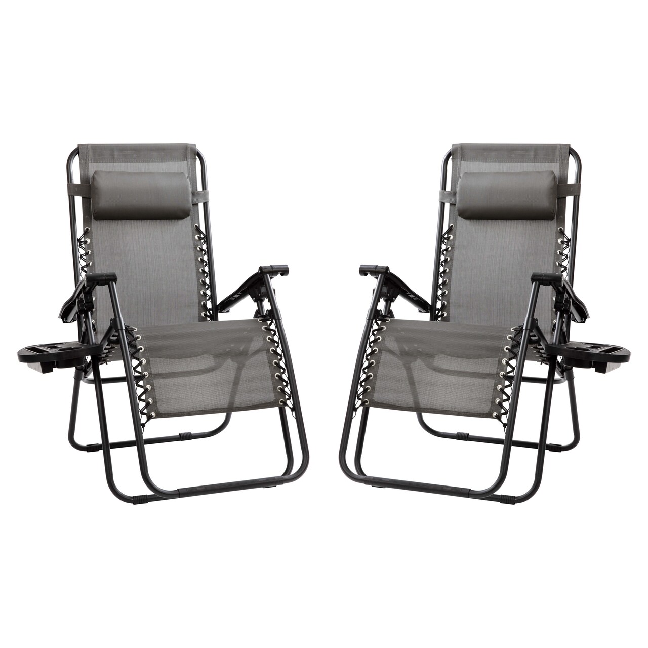 Merrick Lane Set of 2 Folding Mesh Upholstered Zero Gravity Chair with Removable Pillow and Cupholder Tray